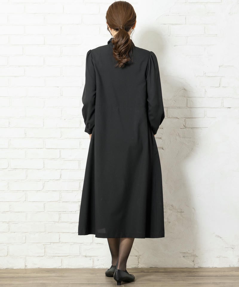 胸元レース切替デザインブラックフォーマルワンピース 胸元レース切替デザインブラックフォーマルワンピース