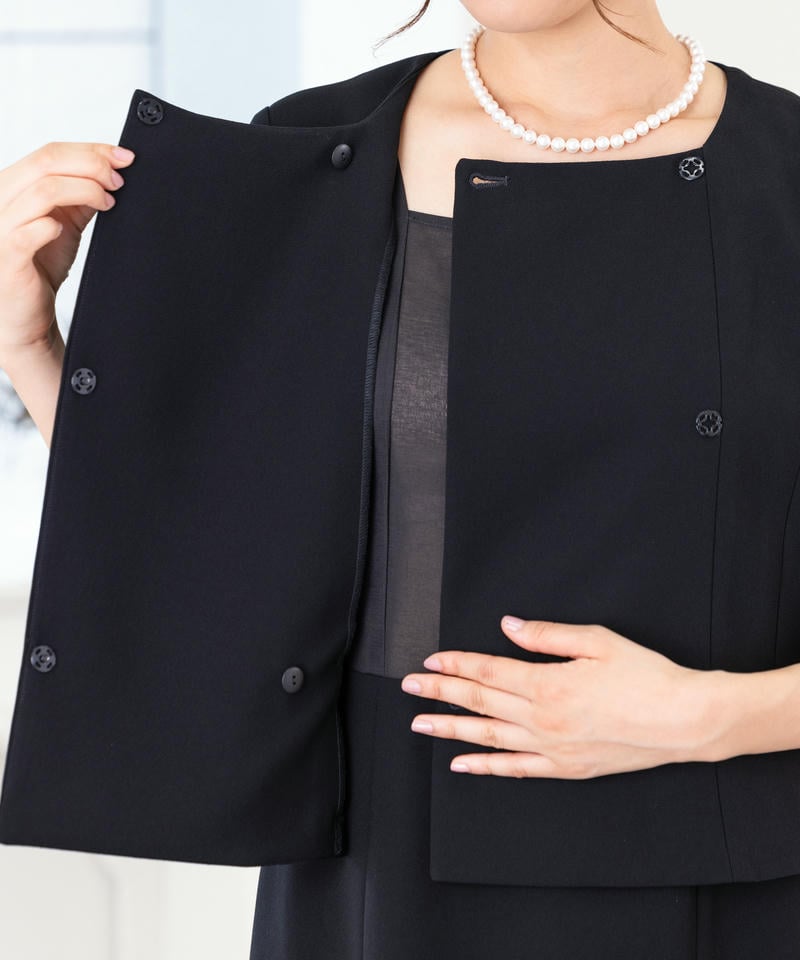 カレット　ダブルスタンドカラージャケット＆セットアップ風セミタイトワンピース/M(9号)