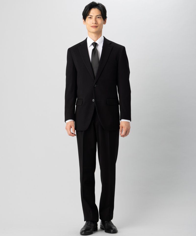 【メンズ準喪服5点セット】濃染LUNA・レギュラーフィットワンタックスーツ&アパレルセット