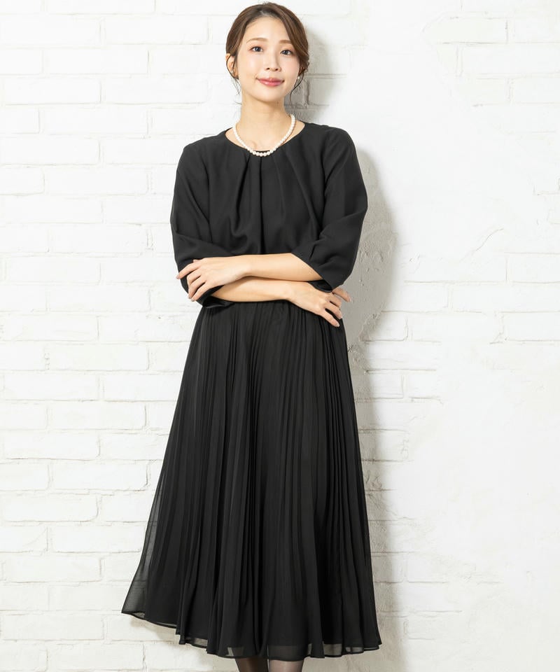 1つボタンVネックジャケット&ブラウス&シフォンプリーツスカート3ピーススーツ