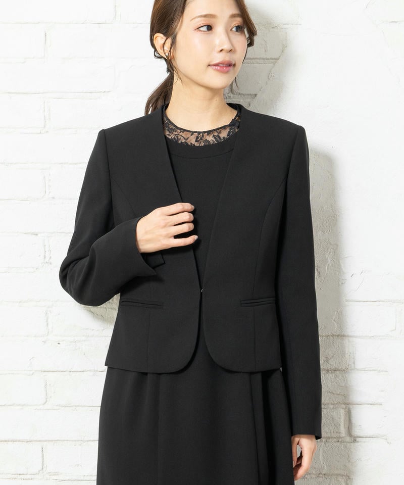 アンフィニ　ベーシックVネックジャケット＆ラッセルレースワンピース