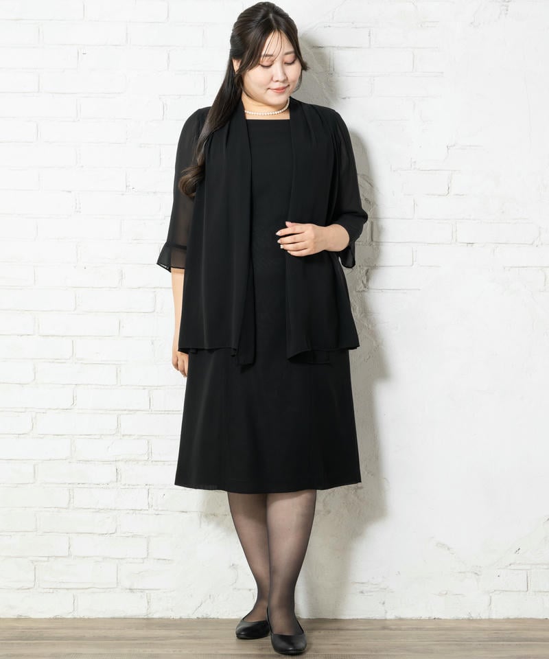 ソリテール　重ねロングシフォンボレロブラックフォーマルワンピース