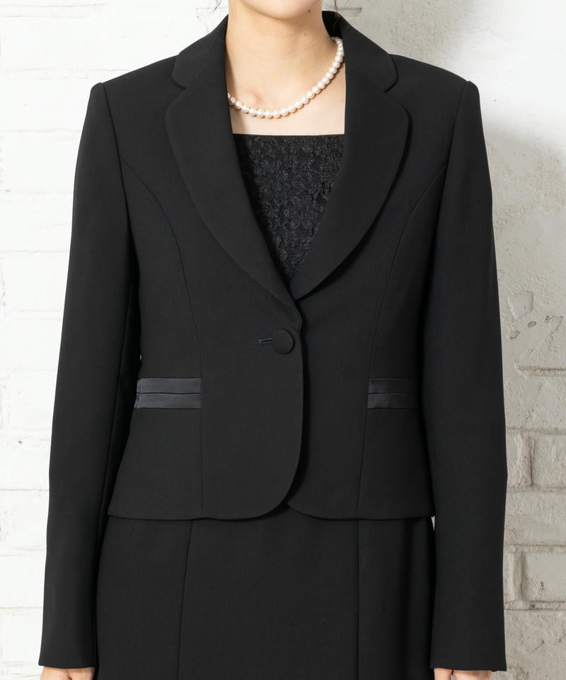 ラウンドテーラードジャケット&レース使い2ピース風ワンピース