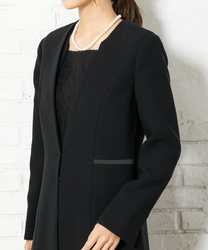 ロングコート風ジャケット&レース切替ワンピースアンサンブル