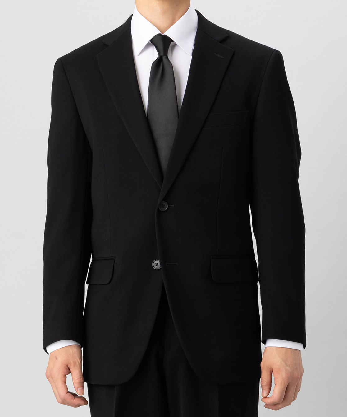 【メンズ準喪服5点セット】濃染LUNA・レギュラーフィットワンタックスーツ&アパレルセット