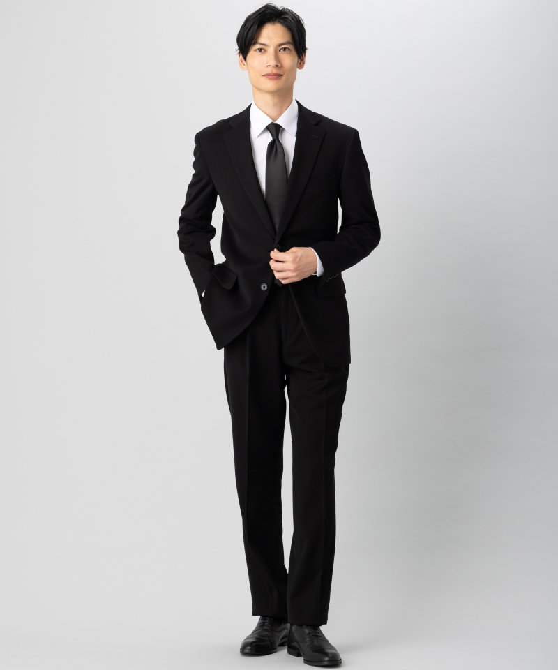 【メンズ準喪服5点セット】濃染LUNA・レギュラーフィットワンタックスーツ&アパレルセット