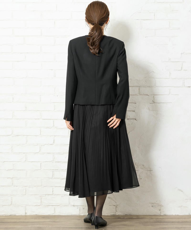 1つボタンVネックジャケット&ブラウス&シフォンプリーツスカート3ピーススーツ