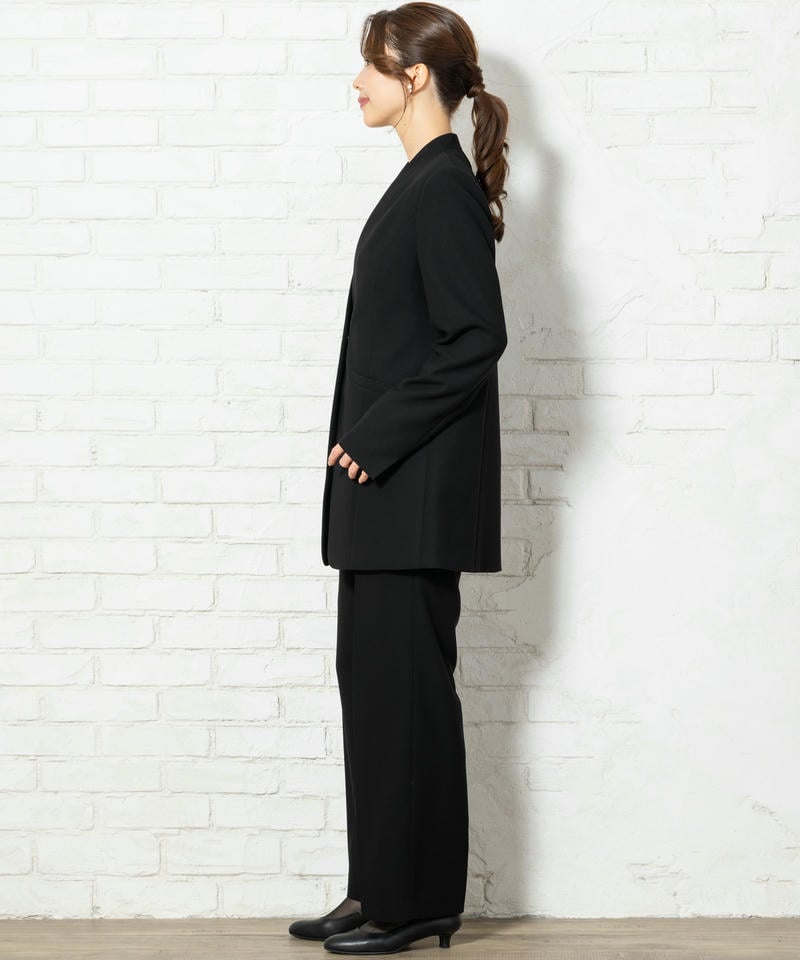 立ち襟ロングジャケット&ロングブラウス&ワイドパンツスーツ 立ち襟ロングジャケット&ロングブラウス&ワイドパンツスーツ
