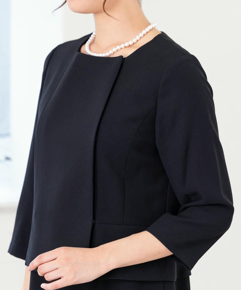 カレット　ダブルスタンドカラージャケット＆セットアップ風セミタイトワンピース/M(9号)