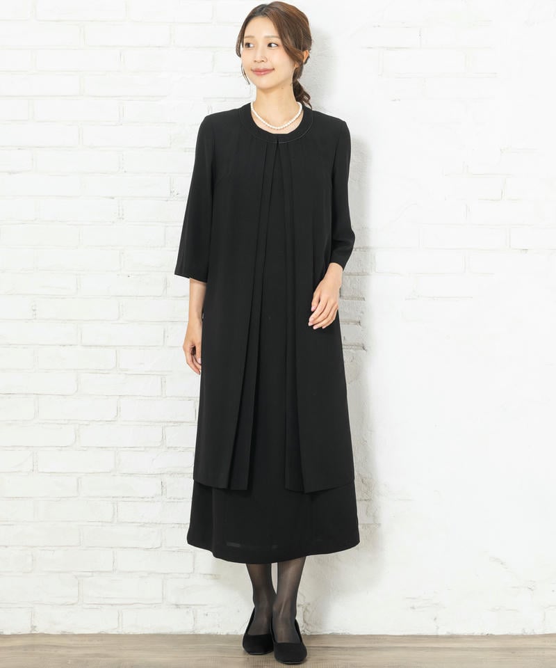 【ストッキング付・春夏用8点セット】ガウンレイヤード風ロングワンピース/M(9号)