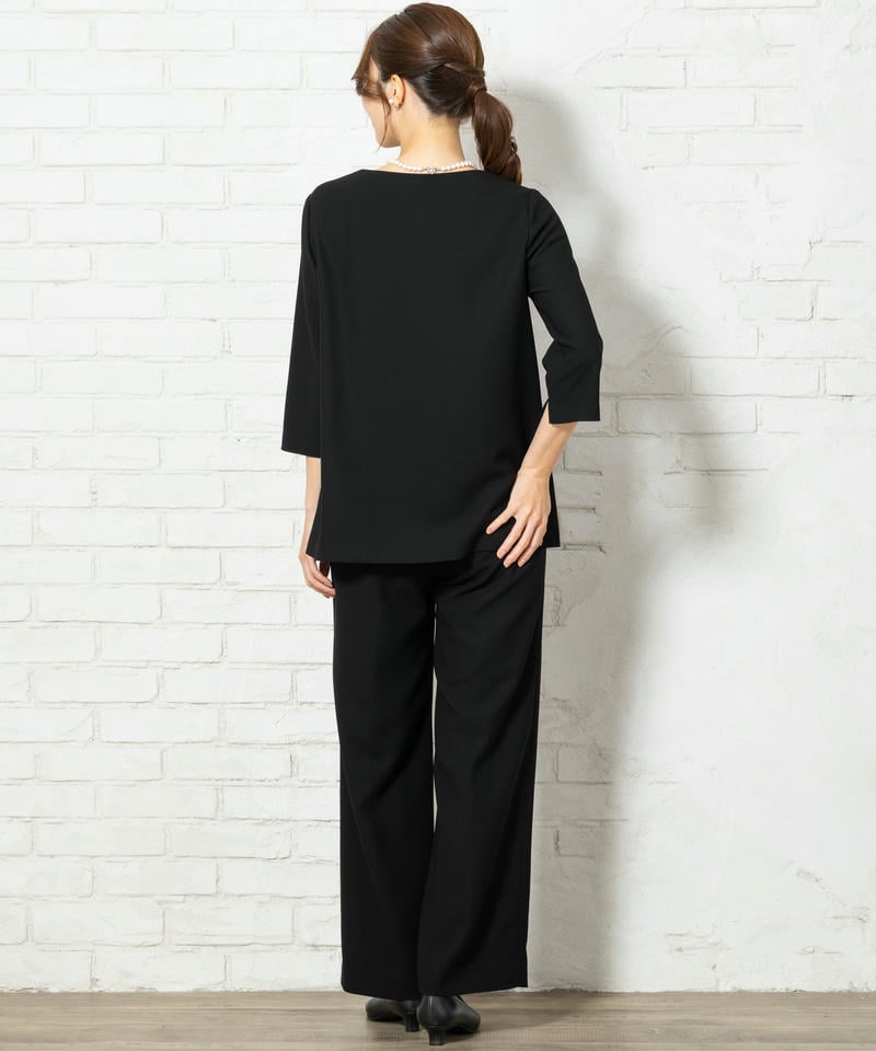 立ち襟ロングジャケット&ロングブラウス&ワイドパンツスーツ 立ち襟ロングジャケット&ロングブラウス&ワイドパンツスーツ