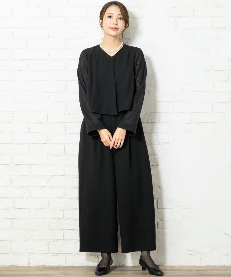 エメ　レーススリーブパンツスタイルオールインワン