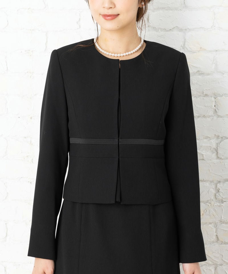 ノーカラーカラージャケット&ロングセミタイトアンサンブル