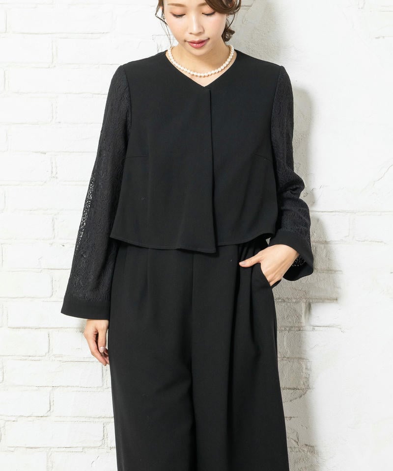 エメ　レーススリーブパンツスタイルオールインワン