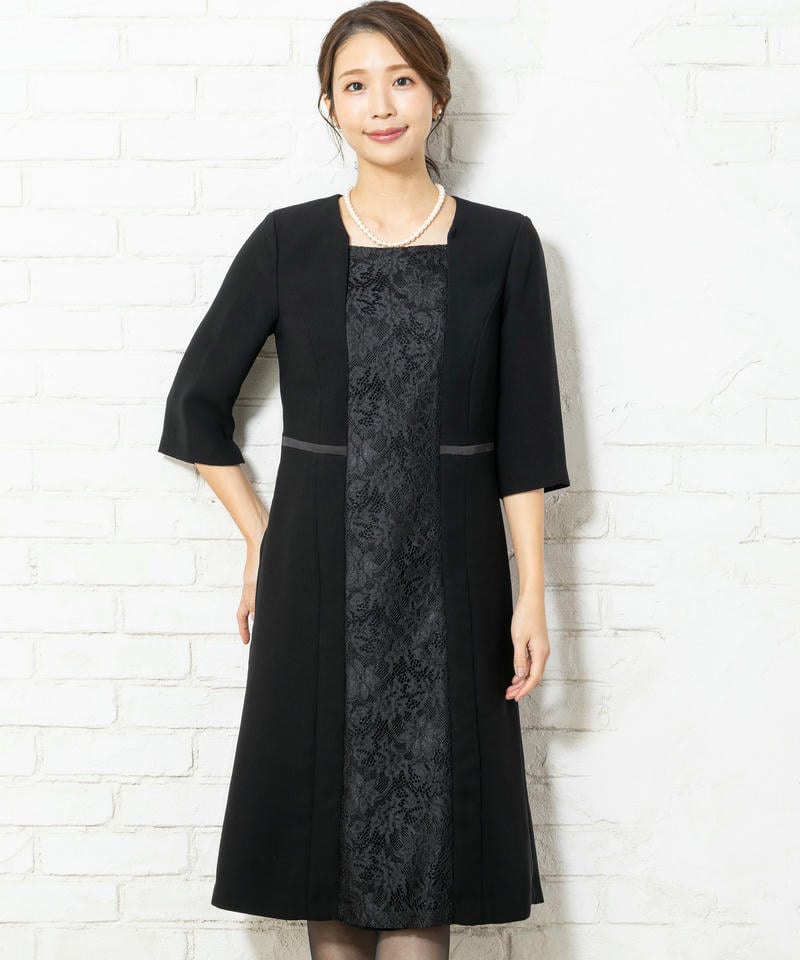 ロングコート風ジャケット&レース切替ワンピースアンサンブル