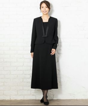 Select Shop; サテンパイピング深Vジャケット&2ピース風ロング丈ワンピース