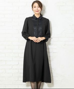 Select Shop; 胸元レース切替デザインブラックフォーマルワンピース