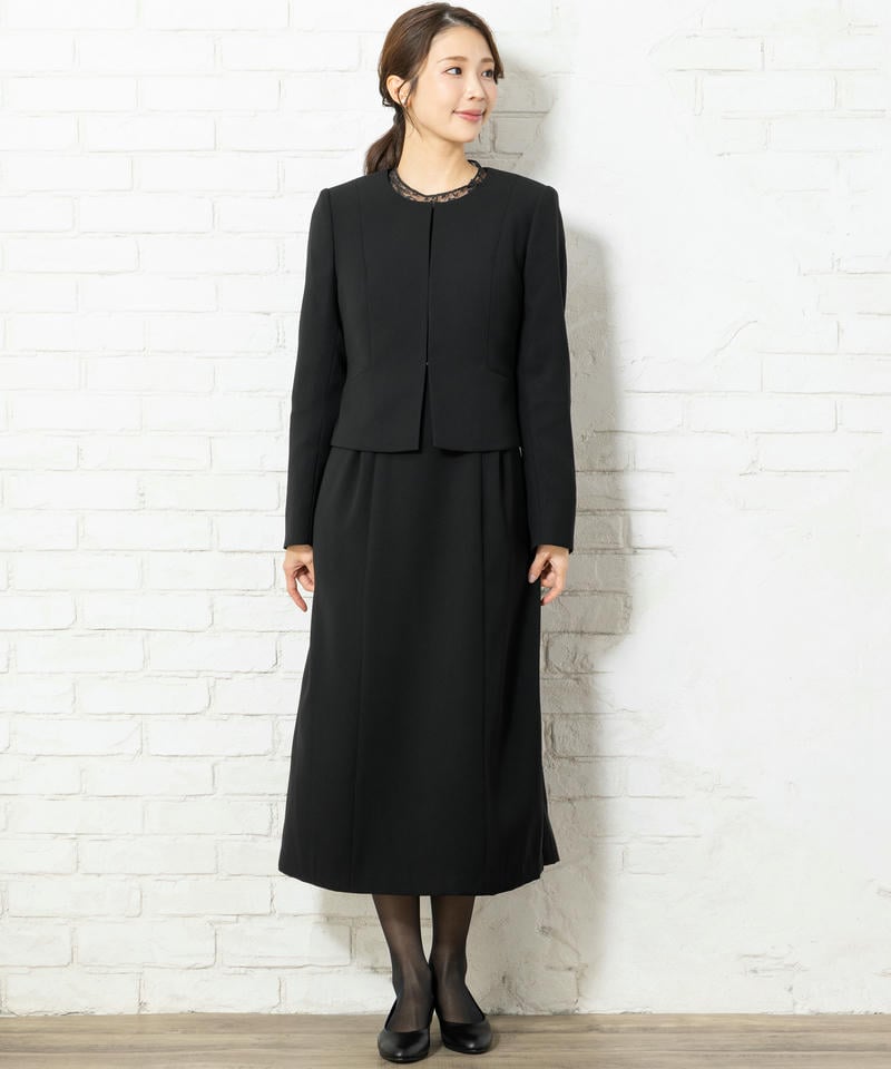 アンフィニ ベーシックノーカラージャケット&ラッセルレースワンピ―ス アンフィニ ベーシックノーカラージャケット&ラッセルレースワンピ―ス