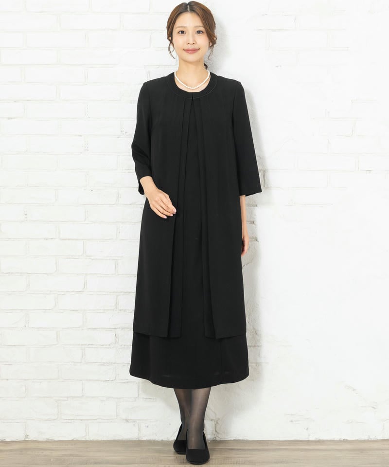 【ストッキング付・春夏用8点セット】ガウンレイヤード風ロングワンピース/M(9号)