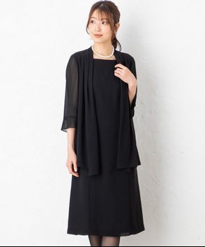 ソリテール　重ねロングシフォンボレロブラックフォーマルワンピース