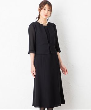 Select Shop; アンサンブル風キーネックジャケットロングブラックワンピース