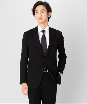 Select Shop; 【メンズ準喪服3点セット】濃染TX・スリムフィットノータックスーツ&ネクタイセット