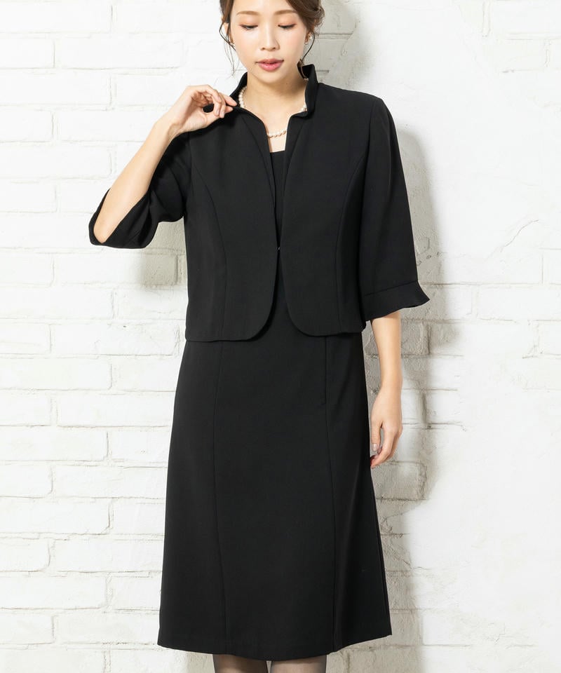 フリルカラージャケット&前開きドッキングワンピース