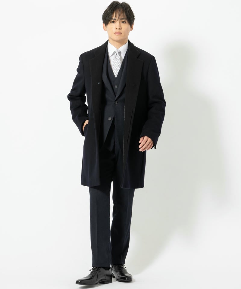 カシミアアンゴラ混ウールチェスターコート ネイビー/M カシミアアンゴラ混ウールチェスターコート ネイビー/M