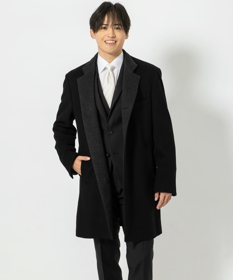 カシミアアンゴラ混ウールチェスターコート ブラック/M カシミアアンゴラ混ウールチェスターコート ブラック/M