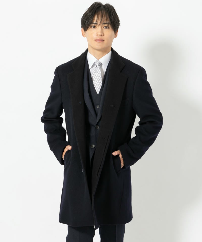 Select Shop; カシミアアンゴラ混ウールチェスターコート ネイビー