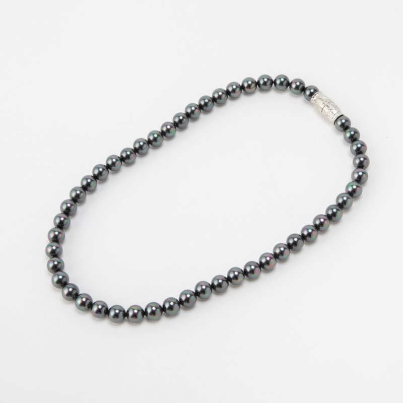 【2点セット】貝パールネックレス&イヤリング ブラック/8mm玉・40cm 【2点セット】貝パールネックレス&イヤリング ブラック/8mm玉・40cm