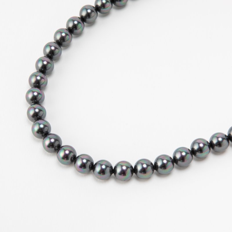 【2点セット】貝パールネックレス&イヤリング ブラック/8mm玉・40cm 【2点セット】貝パールネックレス&イヤリング ブラック/8mm玉・40cm