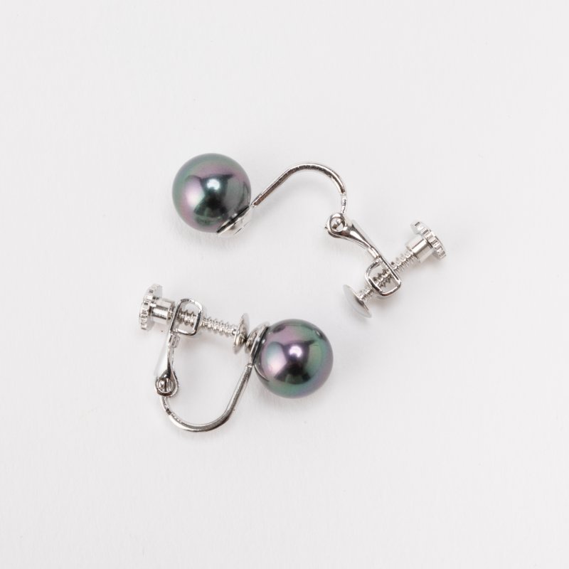 【2点セット】貝パールネックレス&イヤリング ブラック/8mm玉・40cm 【2点セット】貝パールネックレス&イヤリング ブラック/8mm玉・40cm