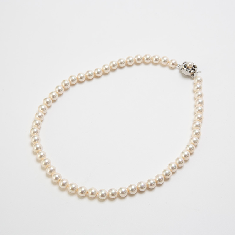 【2点セット】淡水パールネックレス・イヤリングセット　ホワイト/7mm玉・38cm