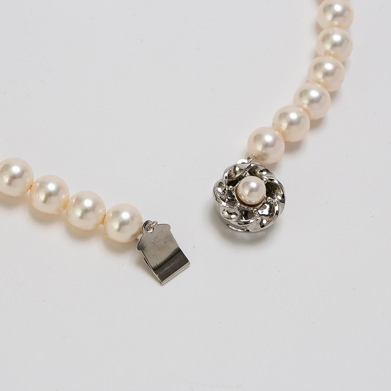 【2点セット】淡水パールネックレス・イヤリングセット　ホワイト/7mm玉・38cm