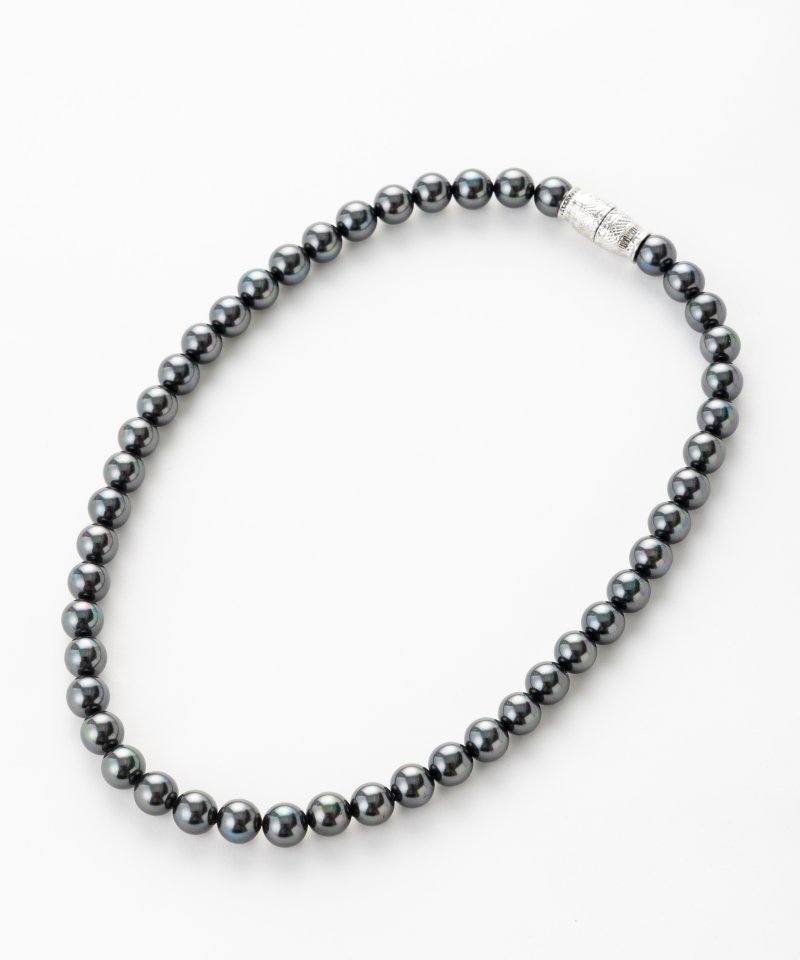 エメ 【2点セット】貝パールネックレス・イヤリングセット ブラック/8mm玉・39cm エメ 【2点セット】貝パールネックレス・イヤリングセット ブラック/8mm玉・39cm