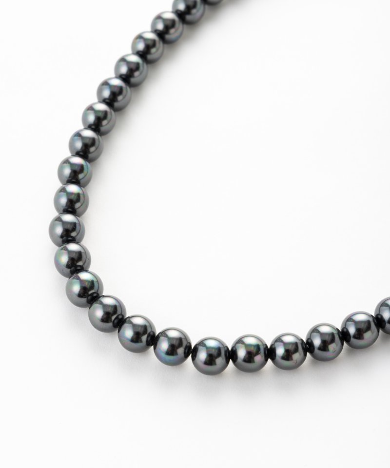 エメ 【2点セット】貝パールネックレス・イヤリングセット ブラック/8mm玉・39cm エメ 【2点セット】貝パールネックレス・イヤリングセット ブラック/8mm玉・39cm