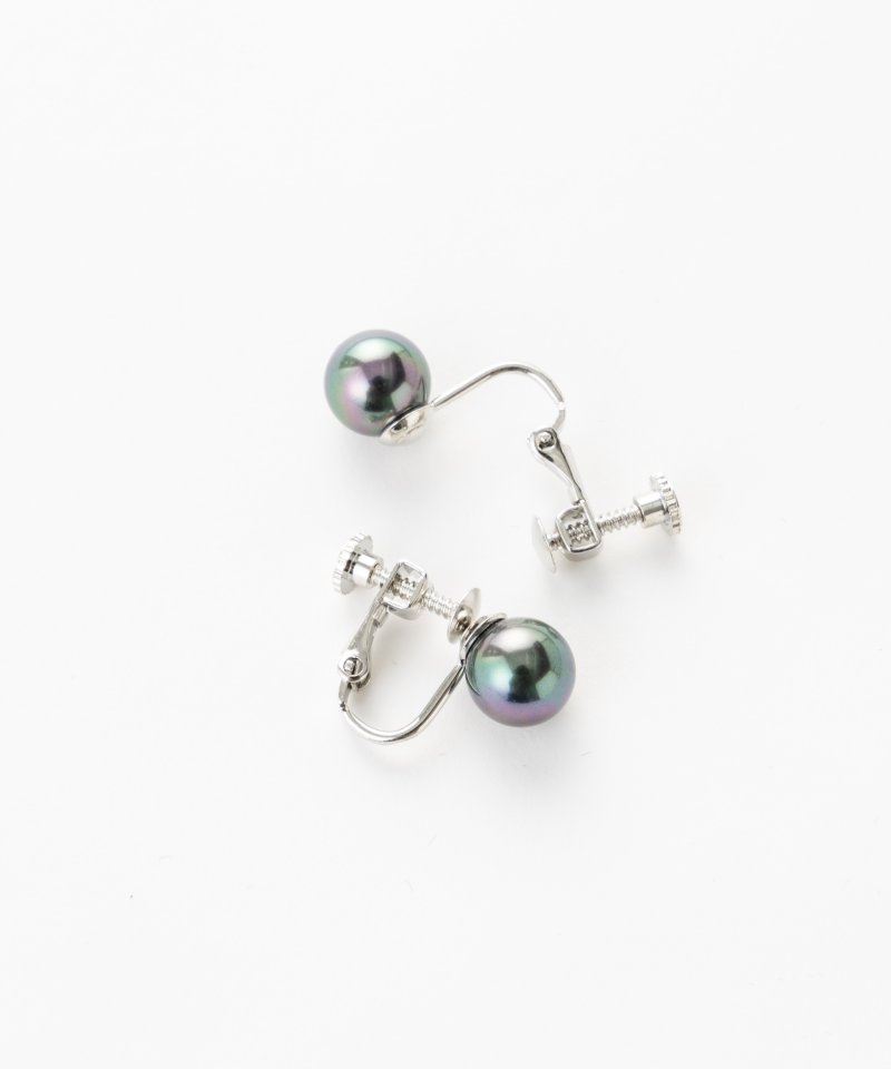 エメ 【2点セット】貝パールネックレス・イヤリングセット ブラック/8mm玉・39cm エメ 【2点セット】貝パールネックレス・イヤリングセット ブラック/8mm玉・39cm