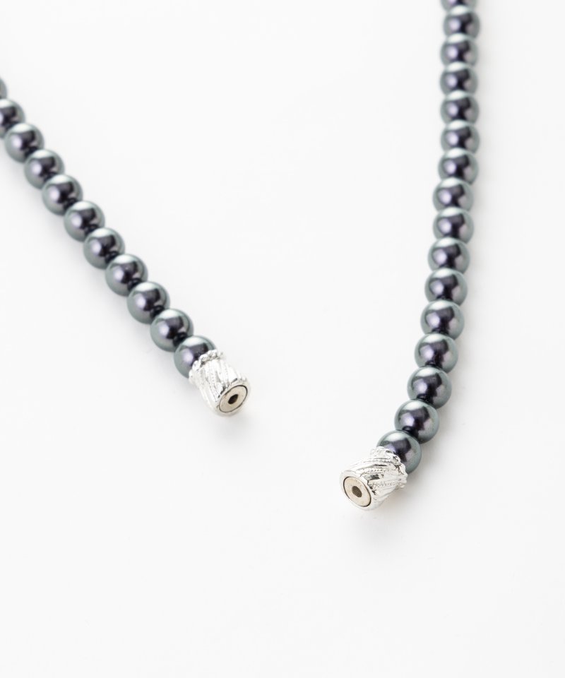 エメ マグネット式6.5mm貝パールネックレス ブラック/6.5mm玉・40cm エメ マグネット式6.5mm貝パールネックレス ブラック/6.5mm玉・40cm