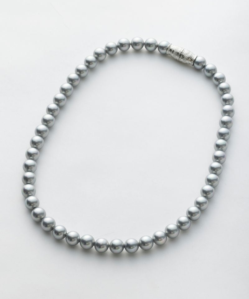 エメ 【2点セット】貝パールネックレス・イヤリングセット グレー/8mm玉・39cm エメ 【2点セット】貝パールネックレス・イヤリングセット グレー/8mm玉・39cm