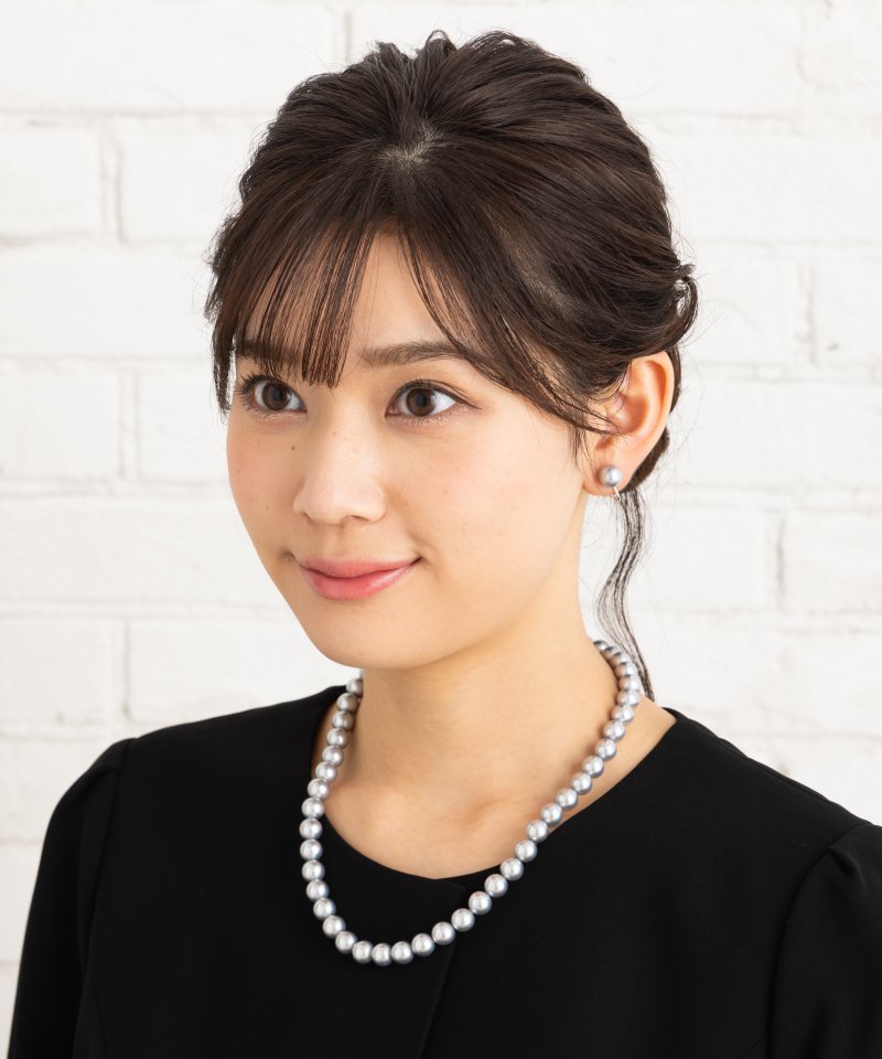 【2点セット】ミガキ貝パールネックレス&イヤリング グレー/9mm玉・45cm 【2点セット】ミガキ貝パールネックレス&イヤリング グレー/9mm玉・45cm