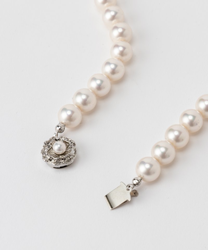 【2点セット】ミガキ貝パールネックレス&イヤリング　オーロラホワイト/9mm玉・45cm