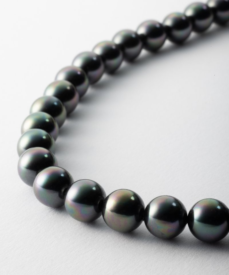 【2点セット】ミガキ貝パールネックレス&ピアス ブラック/9mm玉・45cm 【2点セット】ミガキ貝パールネックレス&ピアス ブラック/9mm玉・45cm