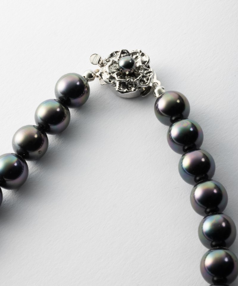 【2点セット】ミガキ貝パールネックレス&ピアス ブラック/9mm玉・45cm 【2点セット】ミガキ貝パールネックレス&ピアス ブラック/9mm玉・45cm