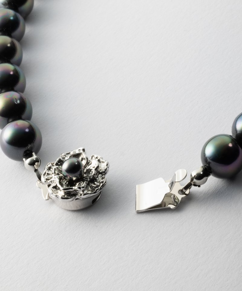 【2点セット】ミガキ貝パールネックレス&ピアス ブラック/9mm玉・45cm 【2点セット】ミガキ貝パールネックレス&ピアス ブラック/9mm玉・45cm