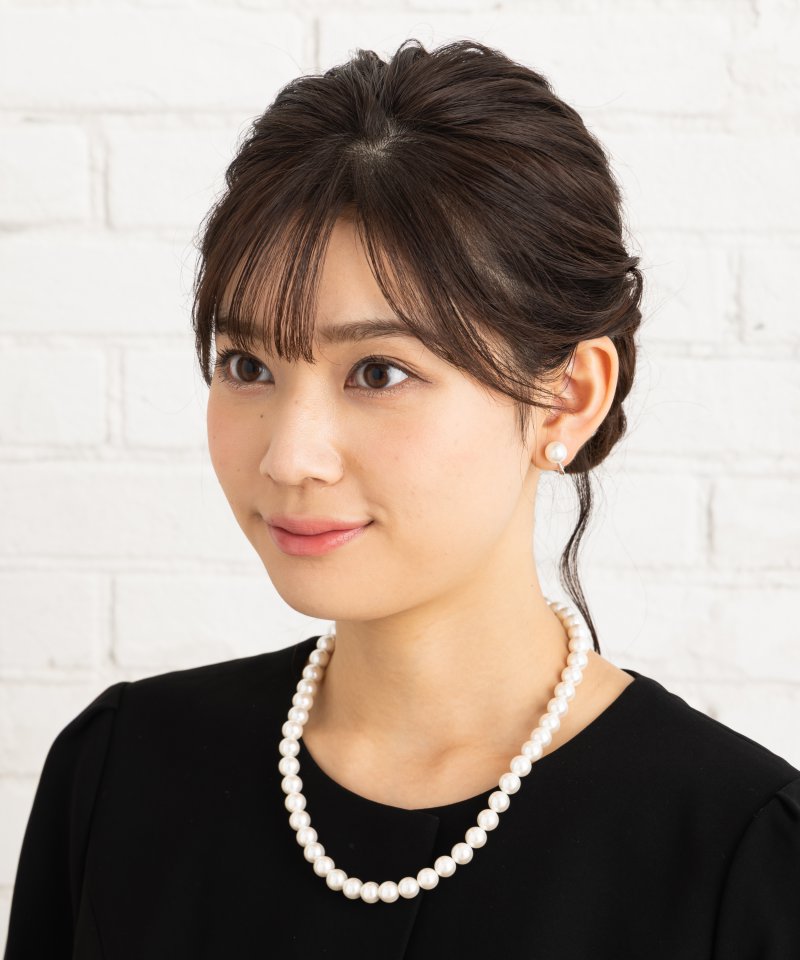 【2点セット】貝パールネックレス&ピアス パールホワイト/9mm玉・45cm 【2点セット】貝パールネックレス&ピアス パールホワイト/9mm玉・45cm