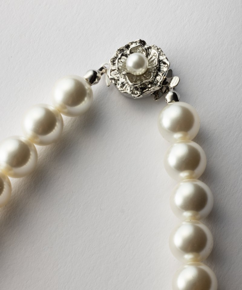 【2点セット】貝パールネックレス&ピアス パールホワイト/9mm玉・45cm 【2点セット】貝パールネックレス&ピアス パールホワイト/9mm玉・45cm