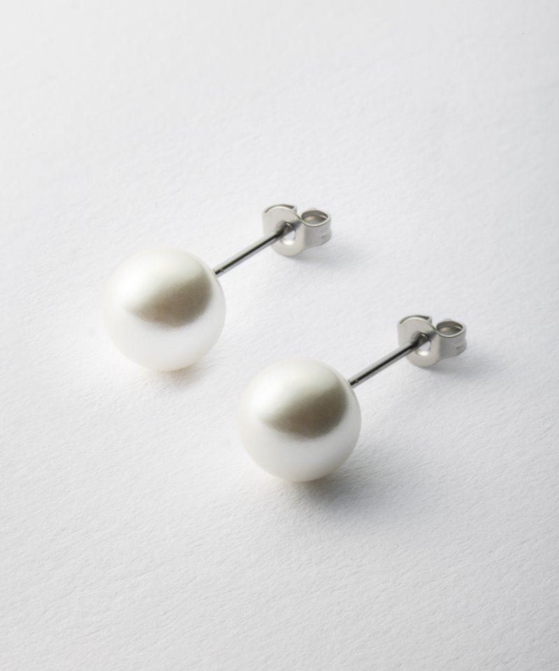 【2点セット】貝パールネックレス&ピアス パールホワイト/9mm玉・45cm 【2点セット】貝パールネックレス&ピアス パールホワイト/9mm玉・45cm