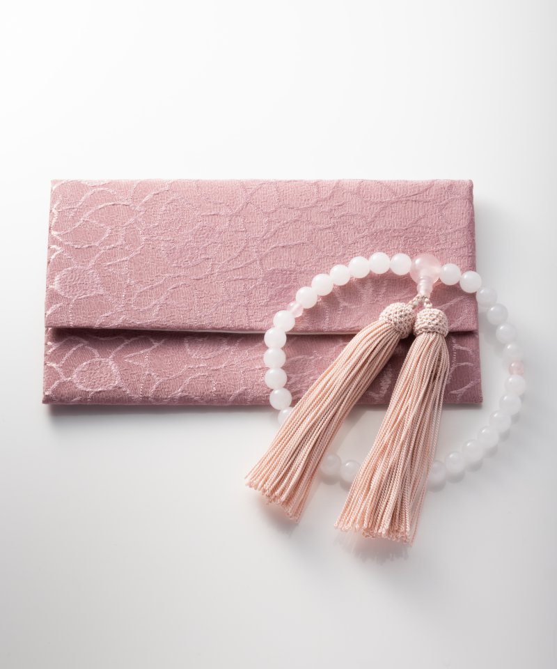 ホワイトオニキスとローズクォーツの京念珠　ホワイト×ピンク