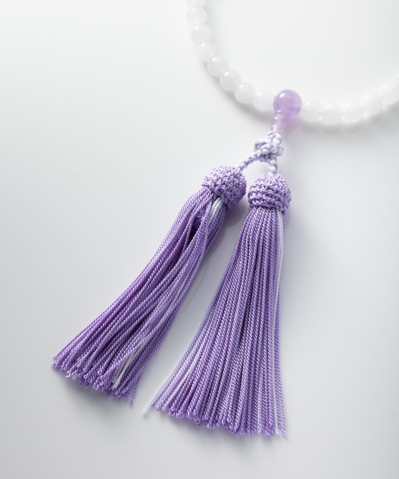 ホワイトオニキスと藤雲石のお念珠　ホワイト×藤色